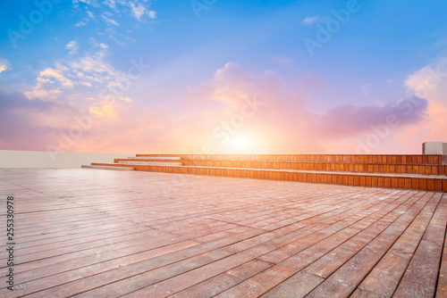 Empty square tiles and beautiful sky scenery