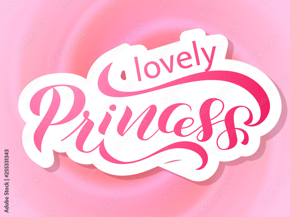 Brush Lettering lovely Princess on cream background. Vector illustration