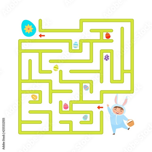 Maze game for children. Help the bunny collect all the Easter eggs.