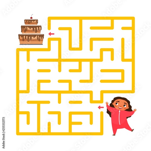 Maze game for children. Help the girl to reach the cake.