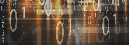 Bytes of binary code run through network. Abstract futuristic technology syberspace