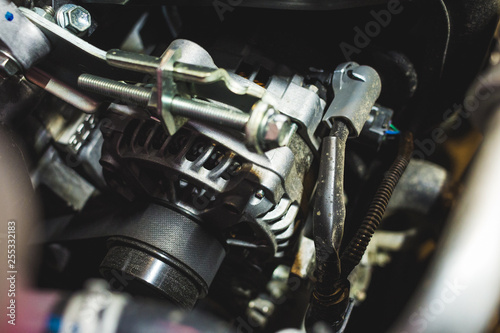 Technical shot of a car generator as a concept or background
