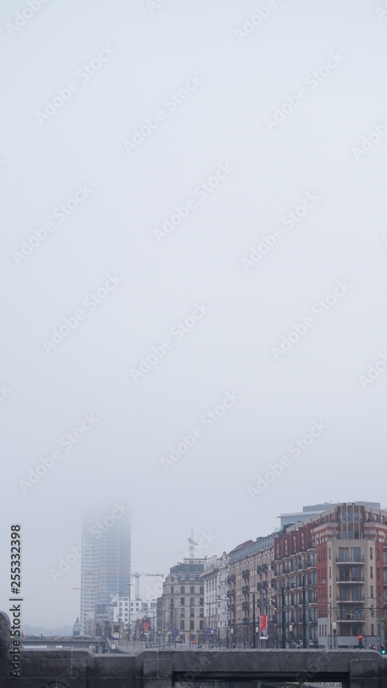 Skyscraper in a foggy day in Brussels