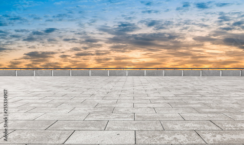 Empty square tiles and beautiful sky scenery