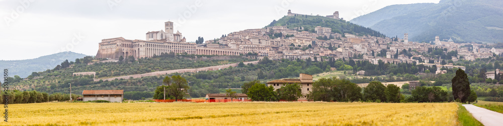 Assisi in Italy Umbria golden field panorama