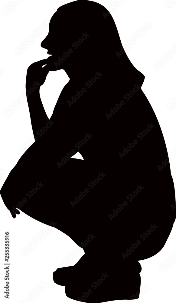 woman sitting and thinking body, silhouette vector