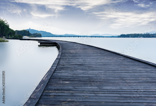 Li lake Scenic Area wooden trestle Road at Wuxi city