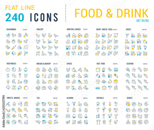 Collection Linear Icons of Food and Drinks