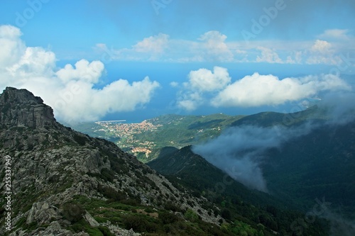 Italy-outlook of the town Marciana Marina from the top of Monte Capanne on the island of Elba