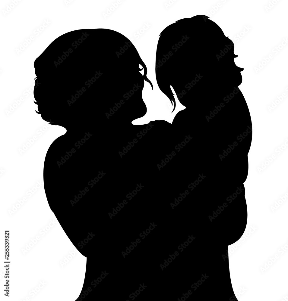 mother and daughter heads, silhouette vector