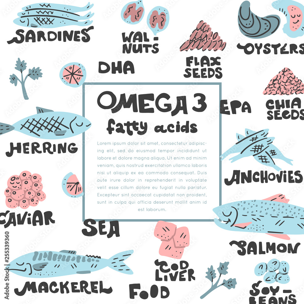 Omega 3 sources vector set