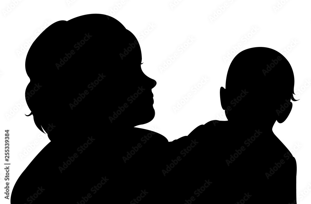 mother and baby together, silhouette vector