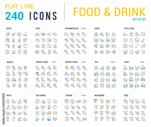Collection Linear Icons of Food and Drinks