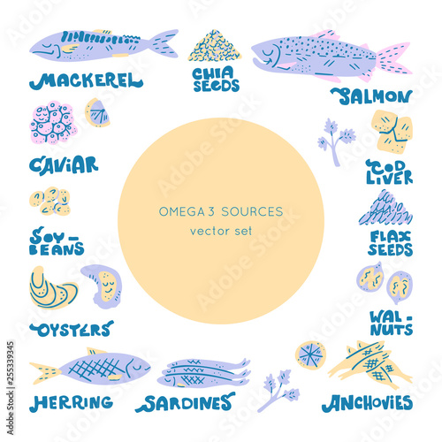 Omega 3 sources vector set