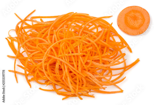 Shredded carrots isolated on white background