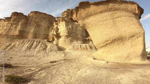 Tilt up view  of the rock formations Erosions of Bolnuevo (