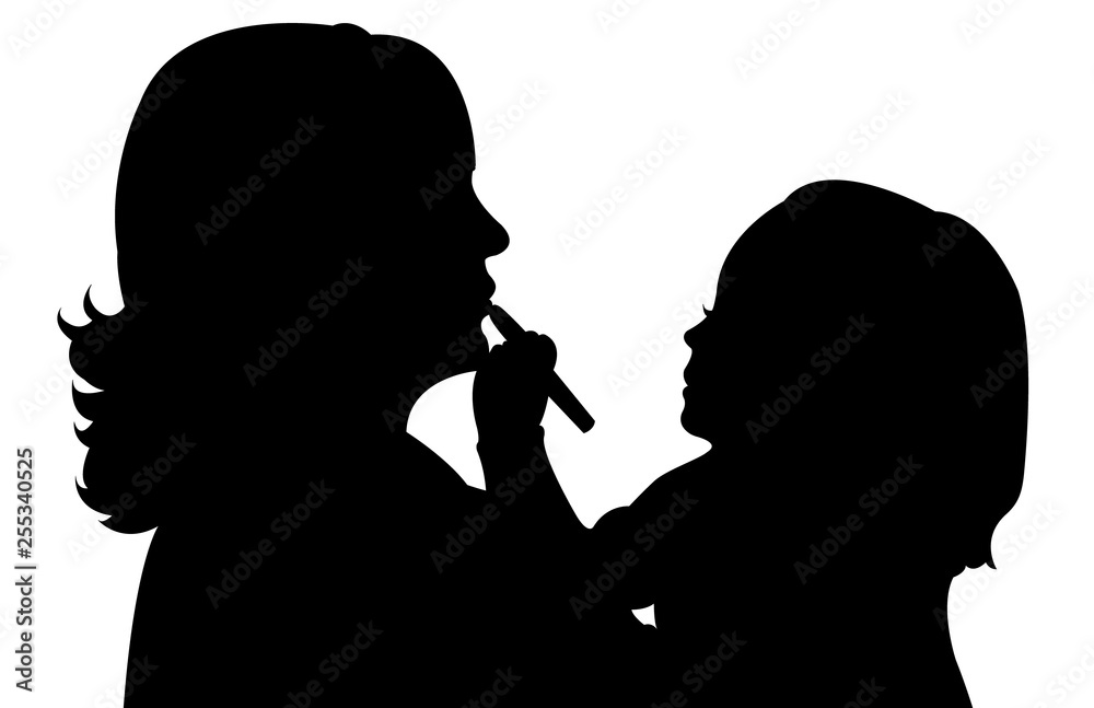 mother and daughter together, silhouette vector