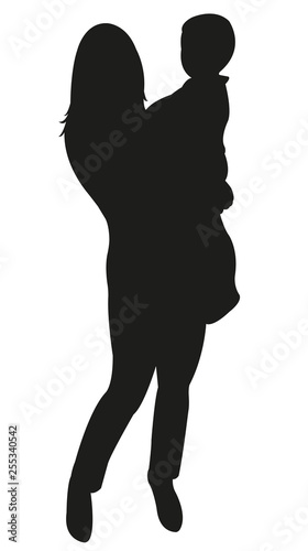 mother and baby together, silhouette vector