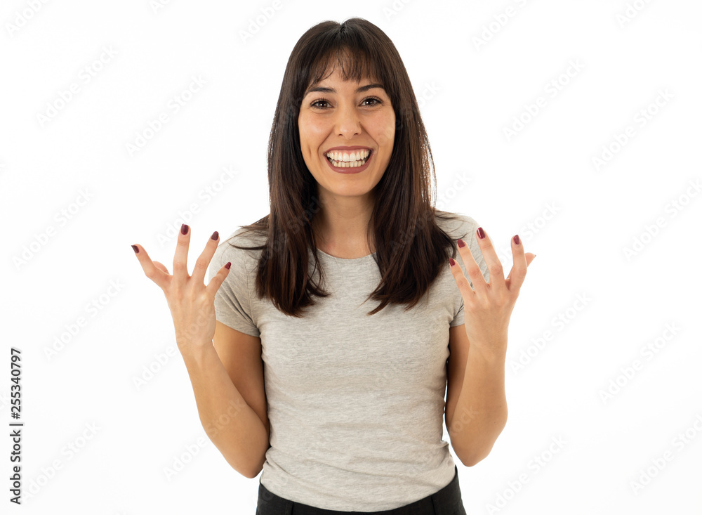 Close up portrait of surprised and happy woman celebrating victory and winning lottery Close up portrait of surprised and happy woman celebrating victory and winning lottery
