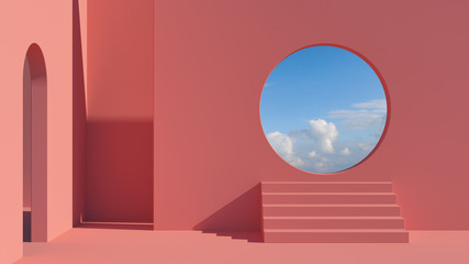 Poster 3D Bogen und Treppe in Korallenpastell  © Musicman80