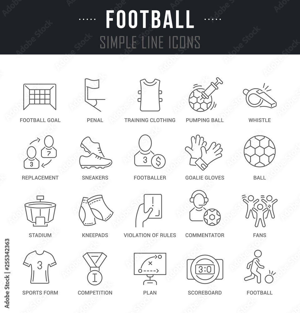 Set Vector Line Icons of Football.