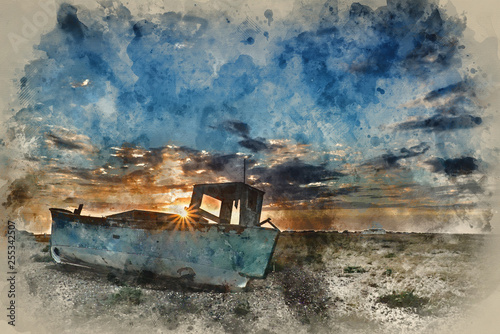 Abandoned fishing boat on b...