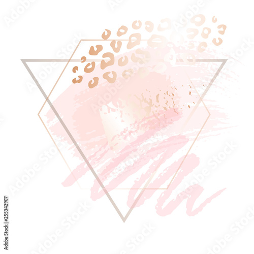 Golden pink nude art frames. Modern card design  brush stroke  lines  points  gold  premium brochure  flyer  invitation template. Beauty identity elegant style. Hand drawn vector.