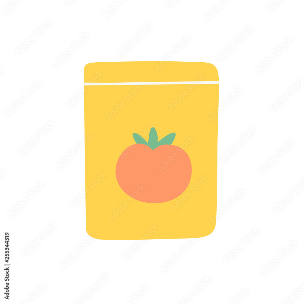 Tomato seed packaging hand drawn vector illustration. Doodle vector print isolated on white background Tomato seed packaging hand drawn vector illustration. Doodle vector print isolated on white background