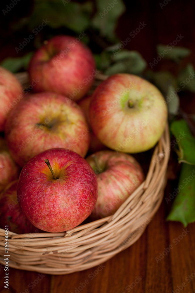 Red organic apples with leaves Red organic apples with leaves