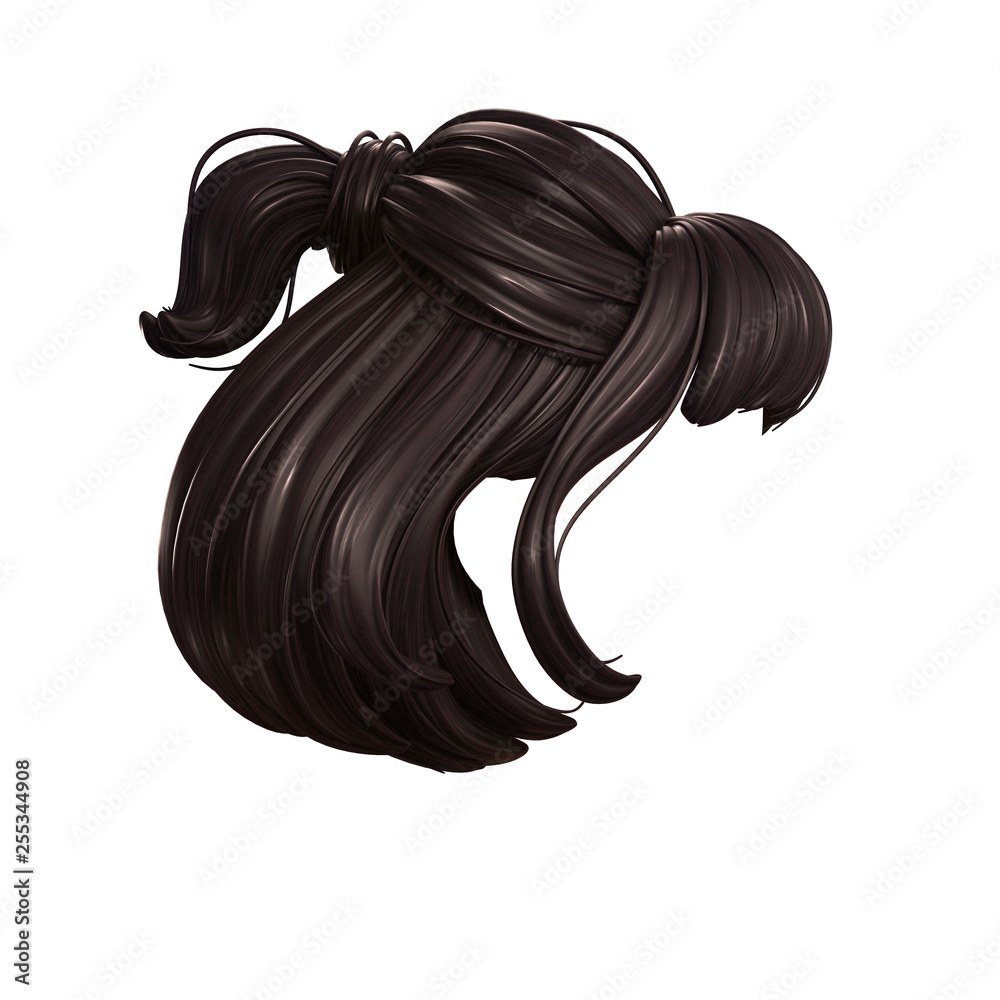 Beautiful female hairstyle of modern fashion. Curly hair salon hairstyles.  Concept trendy haircut with short brown hair. Hairstyle silhouette. Half  Ponytail Hairstyle. 3D rendering on white background Stock Illustration |  Adobe Stock
