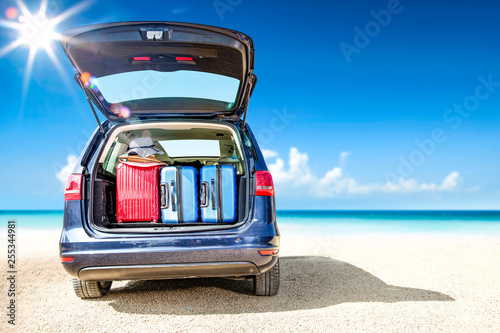 Summer car on beach and sunny day 