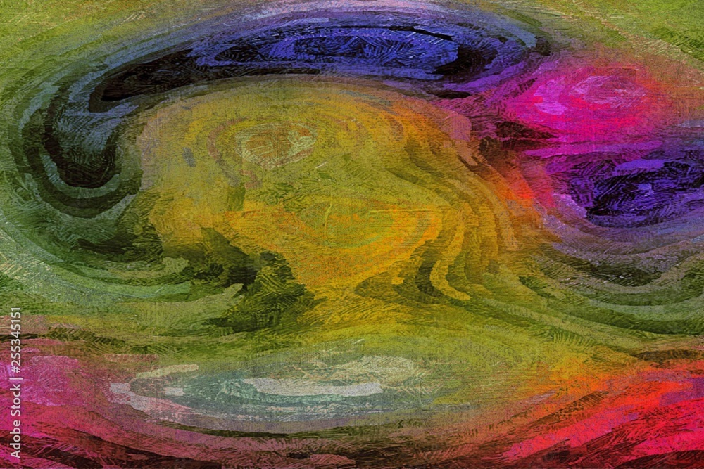 abstract psychedelic background with the texture of applying underpainting. Computer stylization of oil strokes of paint with brushes of different shapes and sizes