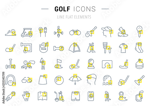 Set Vector Line Icons of Golf.