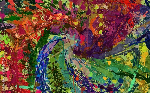 abstract psychedelic background with the texture of applying underpainting. Computer stylization of oil strokes of paint with brushes of different shapes and sizes