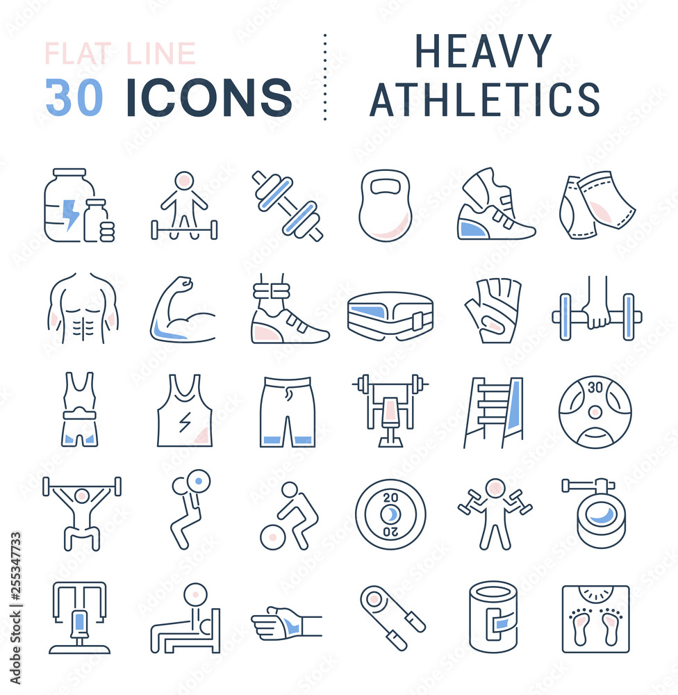Set Vector Line Icons of Heavy Athletics. Set Vector Line Icons of Heavy Athletics.