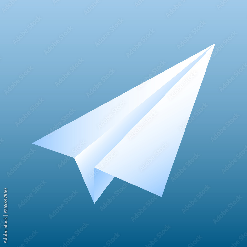 Illustration of the white paper plane on the blue background Illustration of the white paper plane on the blue background