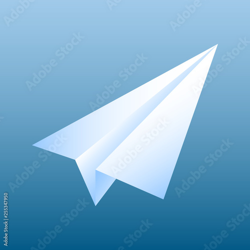 Illustration of the white paper plane on the blue background