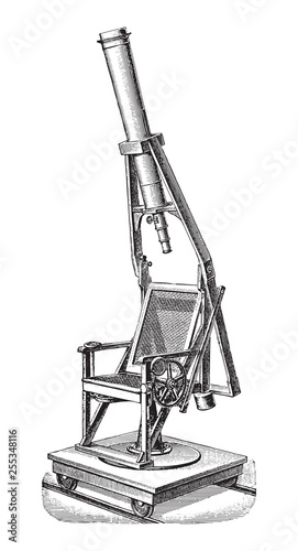 Old telescope / vintage illustration from Meyers Konversations-Lexikon 1897