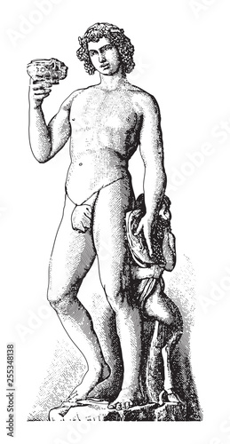 Sculpture of Bacchus (Dionysus) by Michelangelo / vintage illustration from Meyers Konversations-Lexikon 1897 photo