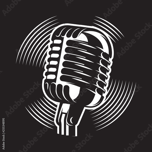 Vector monochrome illustration in retro style on a musical theme