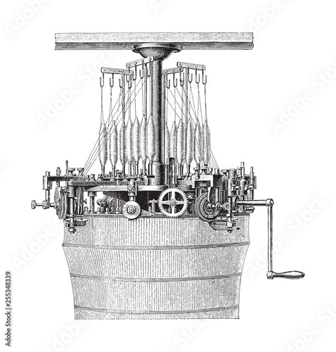 Old knitting loom / vintage illustration from Meyers Konversations-Lexikon 1897