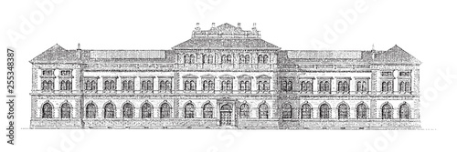 Historical building - Museum for art and industry - Vienna (Austria) / Vintage illustration from Meyers Konversations-Lexikon 1897