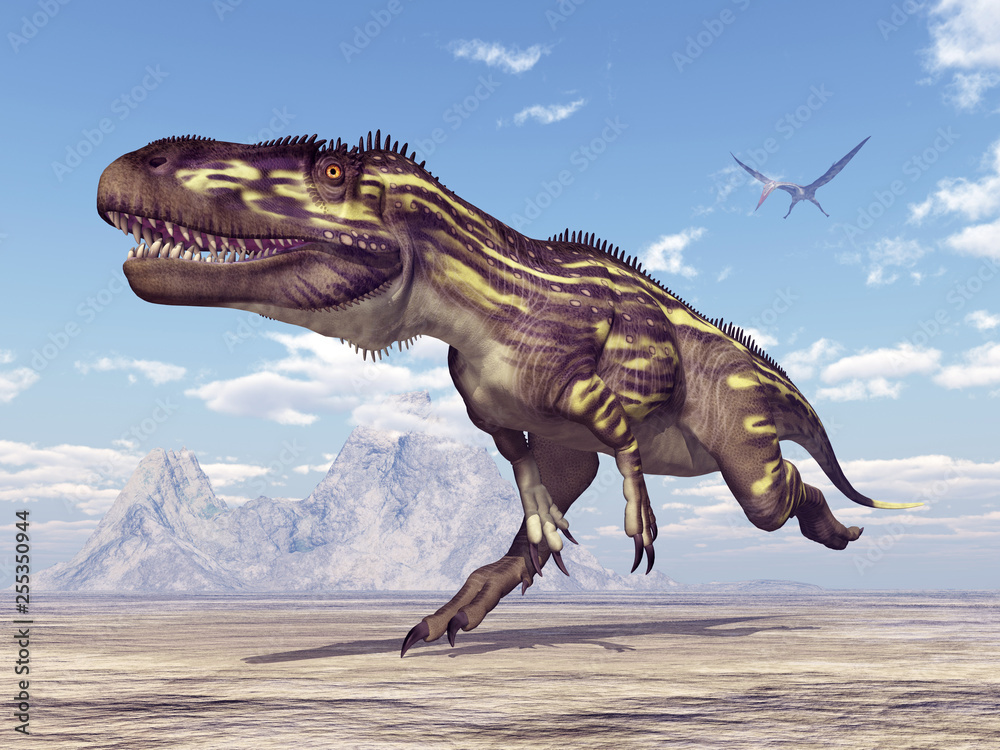 Fototapeta premium Dinosaurier Torvosaurus in einer Landschaft