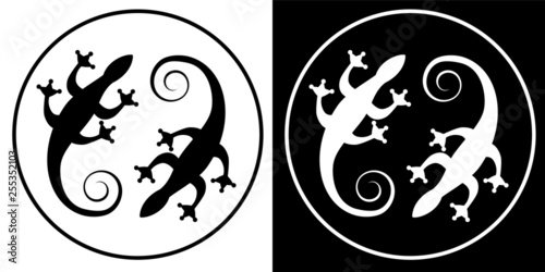  Two salamanders in the circle. The symbol of bravery, courage and invincibility