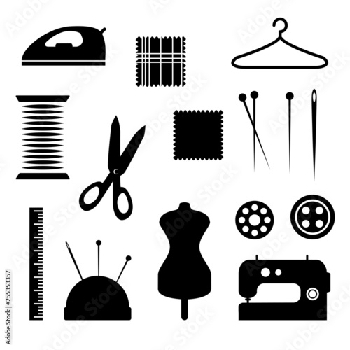 Sewing kit illustration. Instruments for sewing and tailoring.
