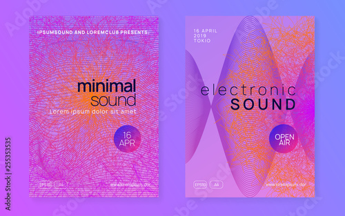 Dance flyer. Dynamic gradient shape and line. Wavy show cover set. Neon dance flyer. Electro trance music. Techno dj party. Electronic sound event. Club fest poster.