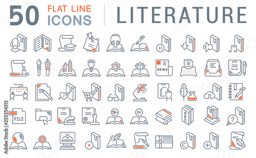 Set Vector Line Icons of Literature.