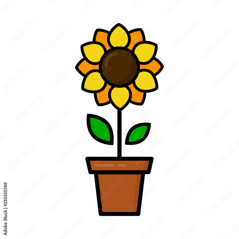 Obraz premium cartoon cute sunflower in a pot vector