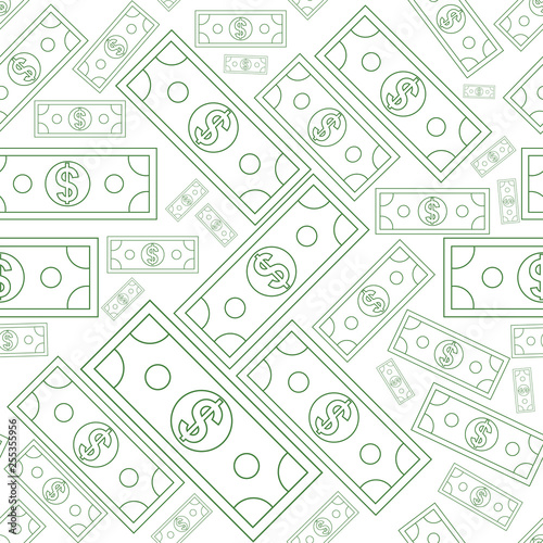 Dollars money seamless texture with line art style. Vector illustration.