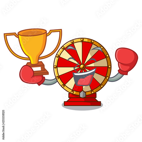Boxing winner spinning wheel attached the cartoon wall